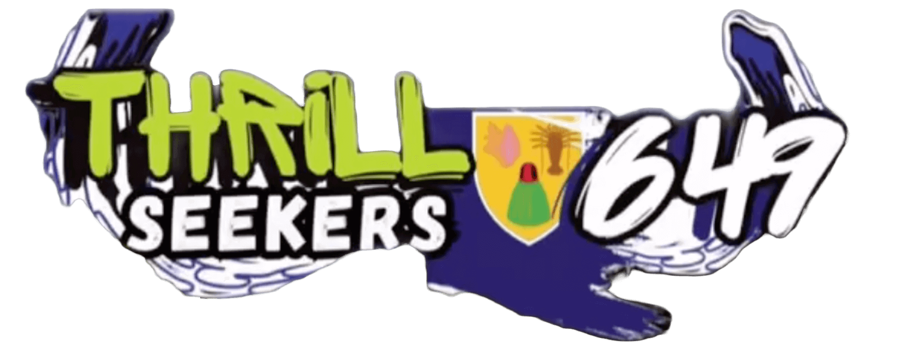 Thrill Seekers logo with vibrant colors, bold text, and crest design; adventure and excitement theme.